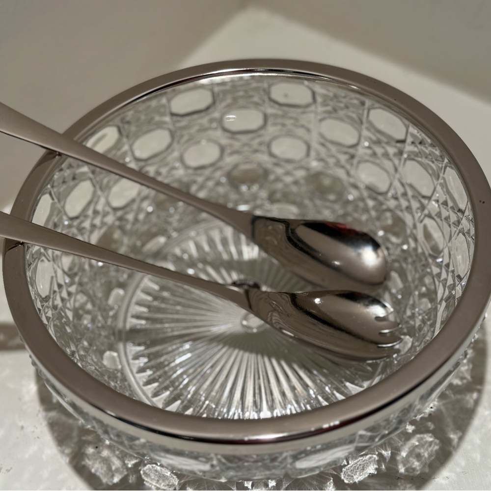 Timeless Elegance - Vintage Bowl- Silver Plated Rim & Matching Utensils-English